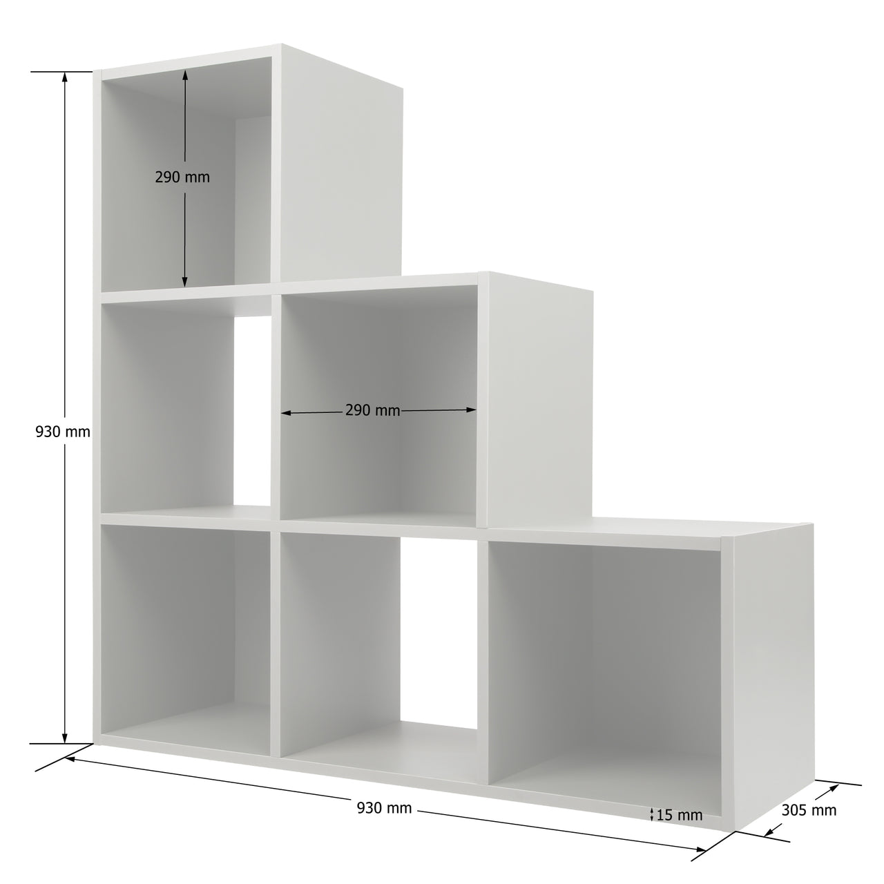 Grey 6 Cube Step Storage Shelving Unit with Optional Baskets