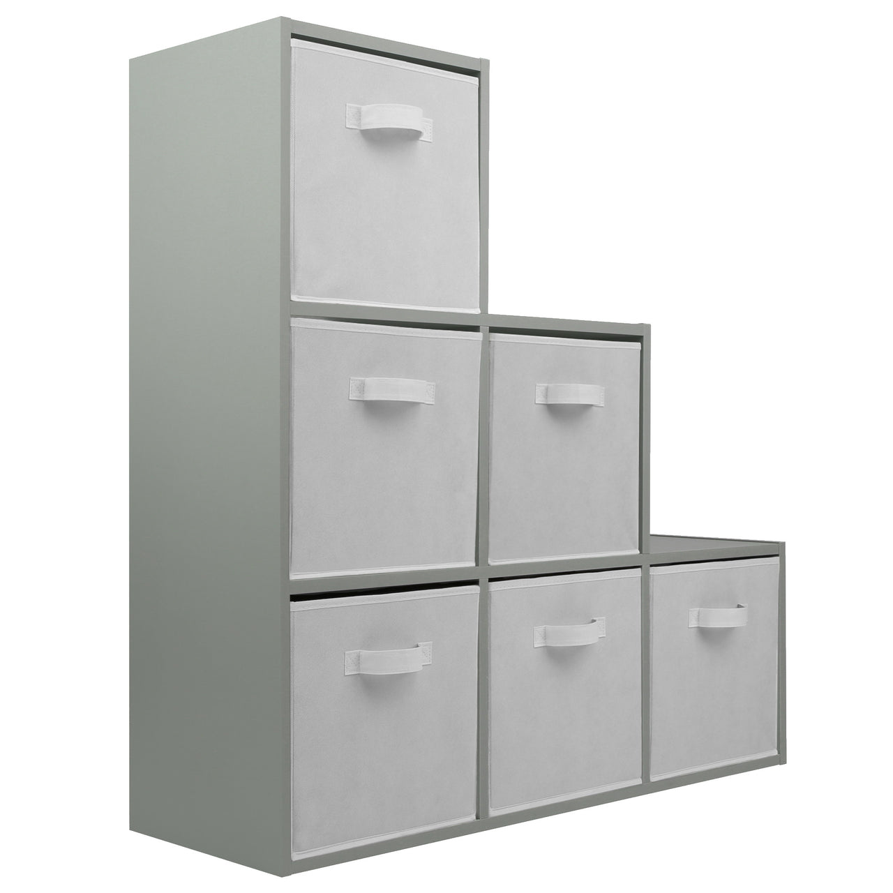 Grey 6 Cube Step Storage Shelving Unit with Optional Baskets