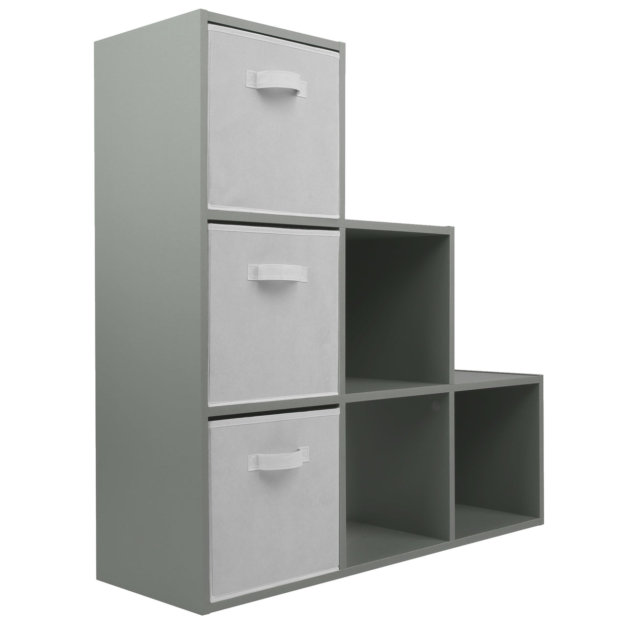 Grey 6 Cube Step Storage Shelving Unit with Optional Baskets