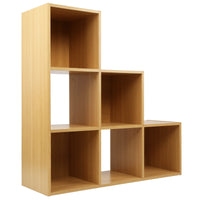 Thumbnail for Oak Effect 6 Cube Step Storage Shelving Unit with Optional Baskets