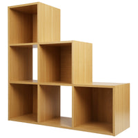 Thumbnail for Oak Effect 6 Cube Step Storage Shelving Unit with Optional Baskets