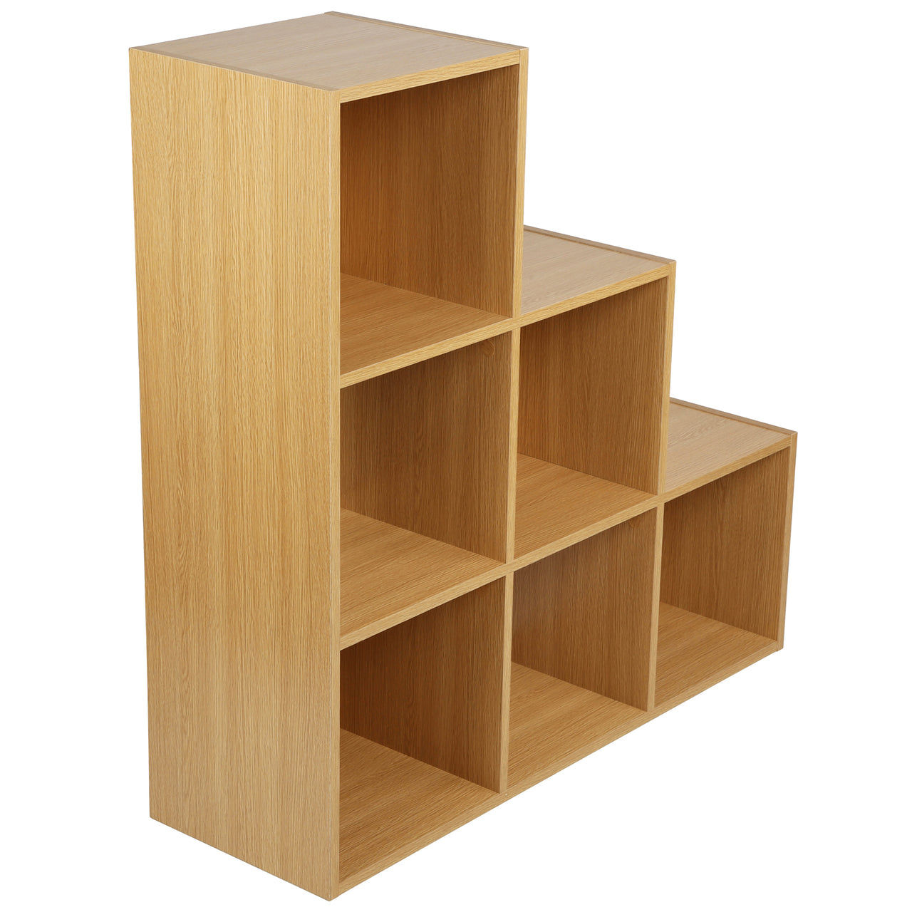 Oak Effect 6 Cube Step Storage Shelving Unit with Optional Baskets