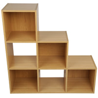 Thumbnail for Oak Effect 6 Cube Step Storage Shelving Unit with Optional Baskets