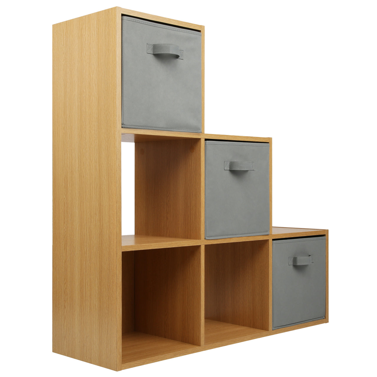 Oak Effect 6 Cube Step Storage Shelving Unit with Optional Baskets