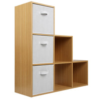 Thumbnail for Oak Effect 6 Cube Step Storage Shelving Unit with Optional Baskets