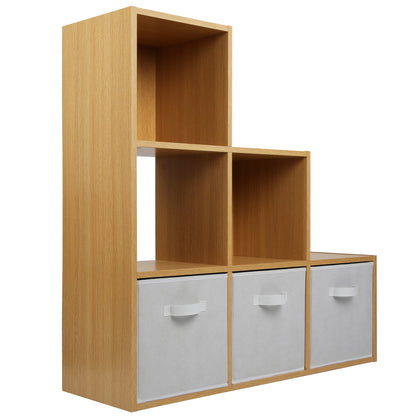 Oak Effect 6 Cube Step Storage Shelving Unit with Optional Baskets