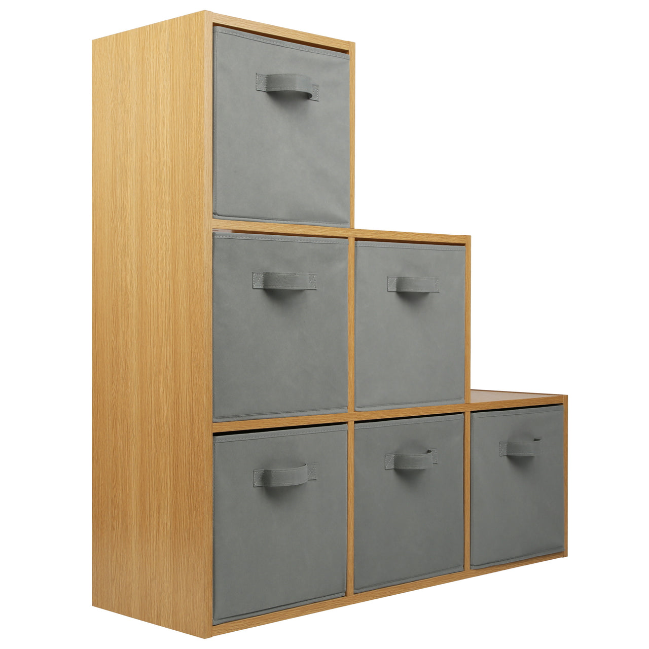 Oak Effect 6 Cube Step Storage Shelving Unit with Optional Baskets