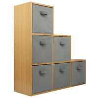 Thumbnail for Oak Effect 6 Cube Step Storage Shelving Unit with Optional Baskets