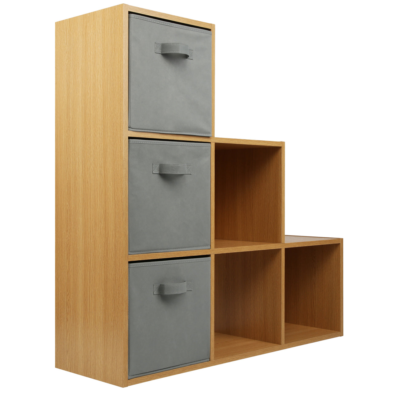 Oak Effect 6 Cube Step Storage Shelving Unit with Optional Baskets