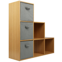 Thumbnail for Oak Effect 6 Cube Step Storage Shelving Unit with Optional Baskets