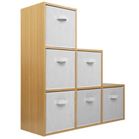 Thumbnail for Oak Effect 6 Cube Step Storage Shelving Unit with Optional Baskets