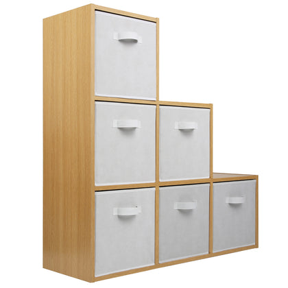 Oak Effect 6 Cube Step Storage Shelving Unit with Optional Baskets