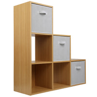 Thumbnail for Oak Effect 6 Cube Step Storage Shelving Unit with Optional Baskets