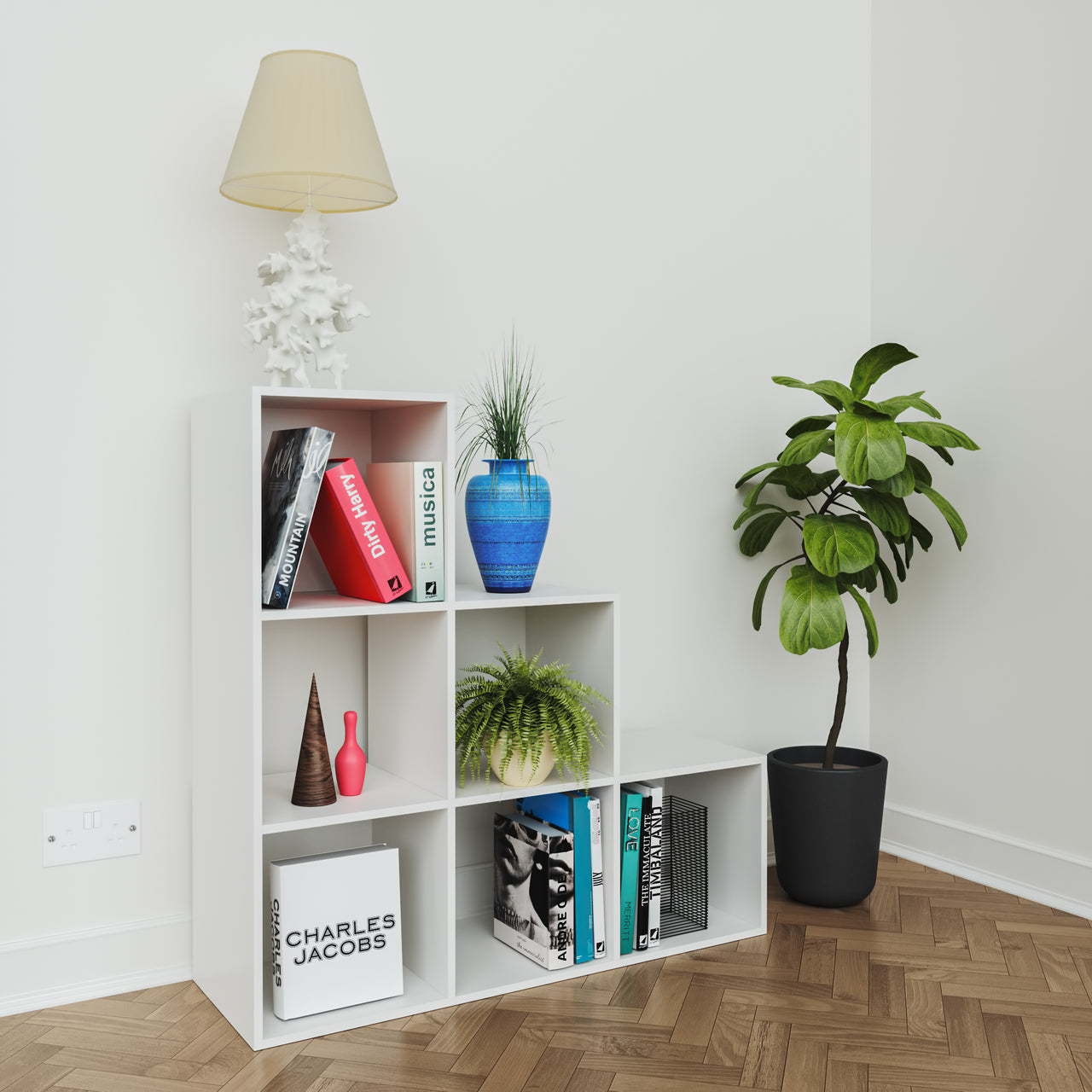 White 6 Cube Step Storage Shelving Unit with Optional Baskets