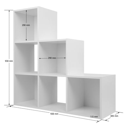 White 6 Cube Step Storage Shelving Unit with Optional Baskets