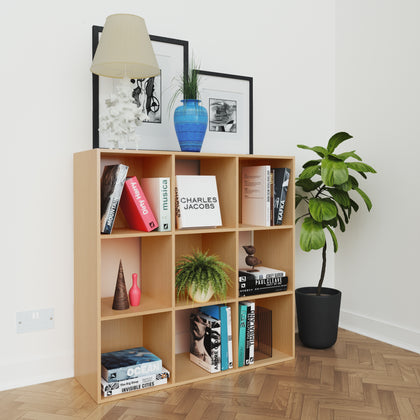 Oak 9 Cube Open Book Shelf Storage