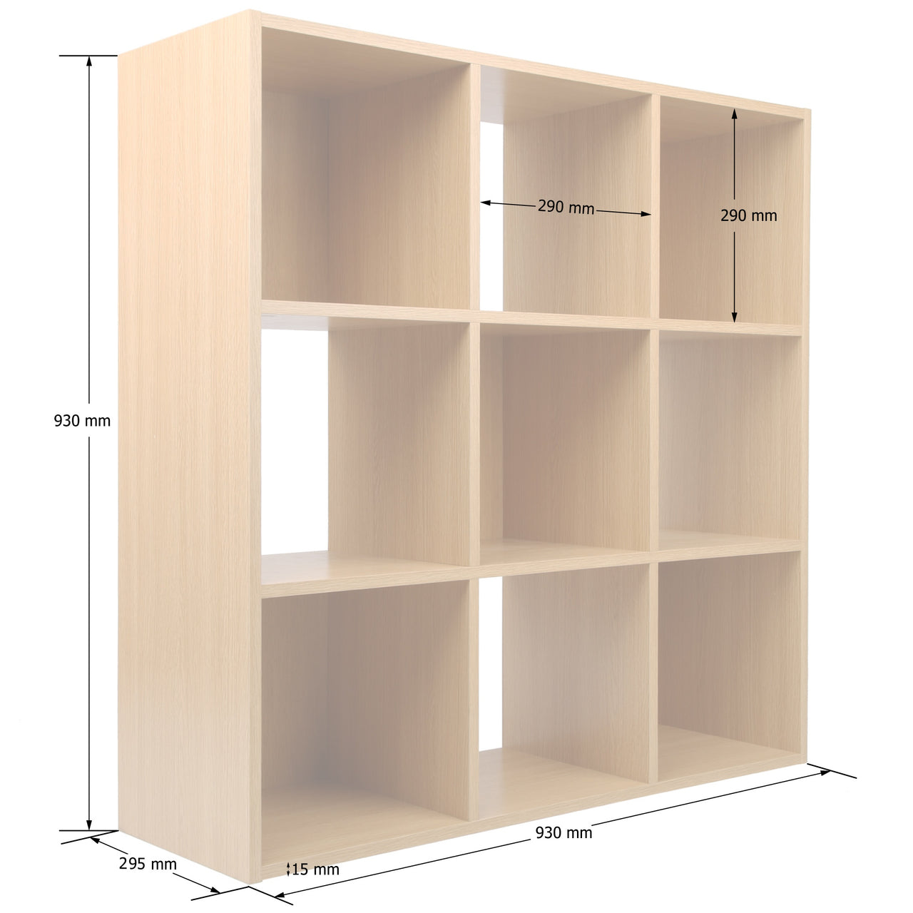 Oak 9 Cube Open Book Shelf Storage