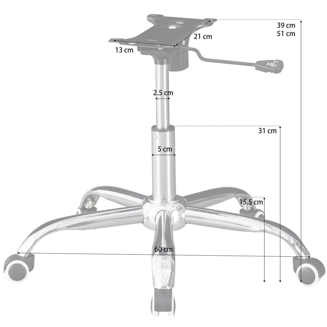 Chrome Chair Refurbishment Kit – Star Base, Castors, Chrome Gas Lift and 21cm Mechanism