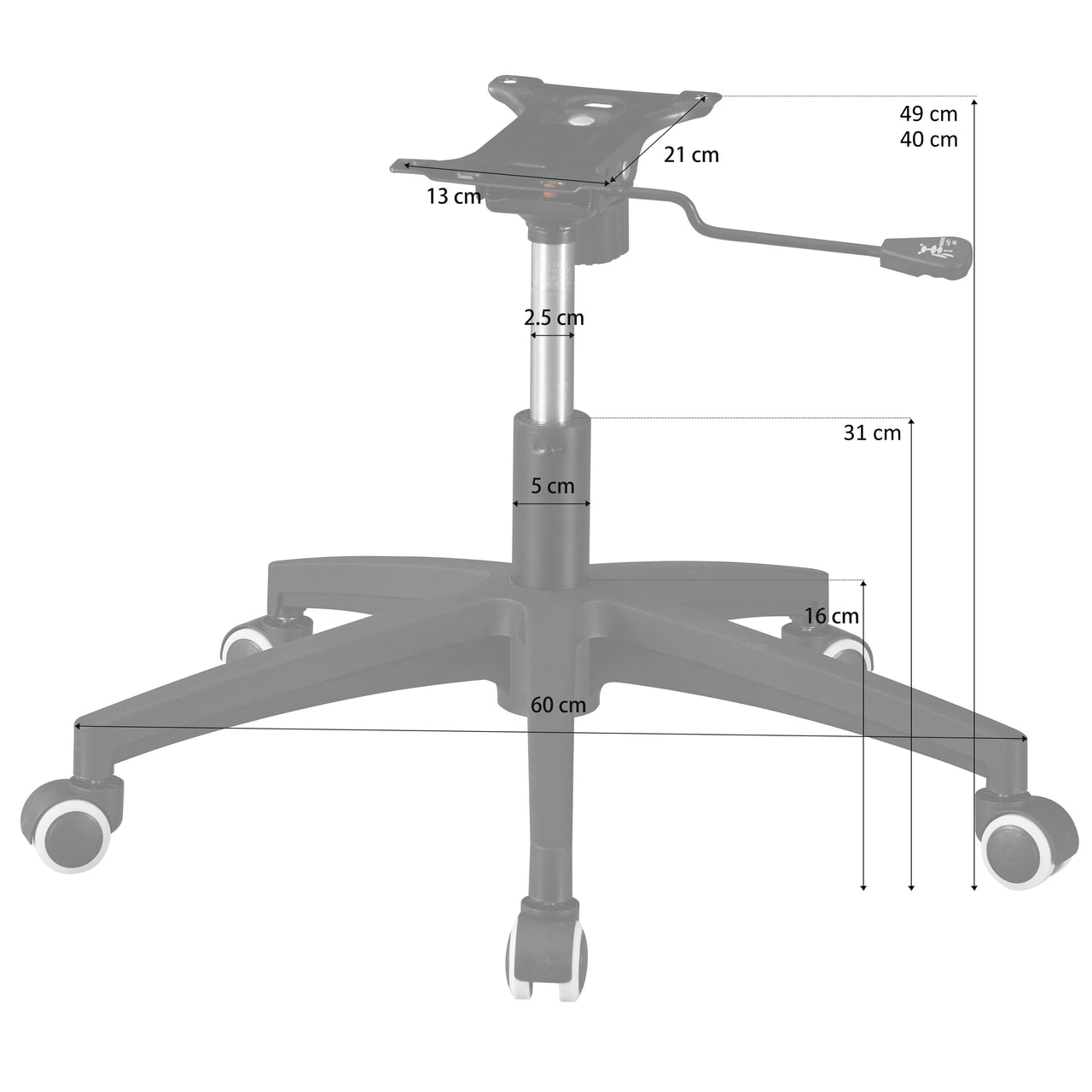 Black Chair Refurbishment Kit - Star Base with Castors, Chrome Gas Lift and 21cm Mechanism