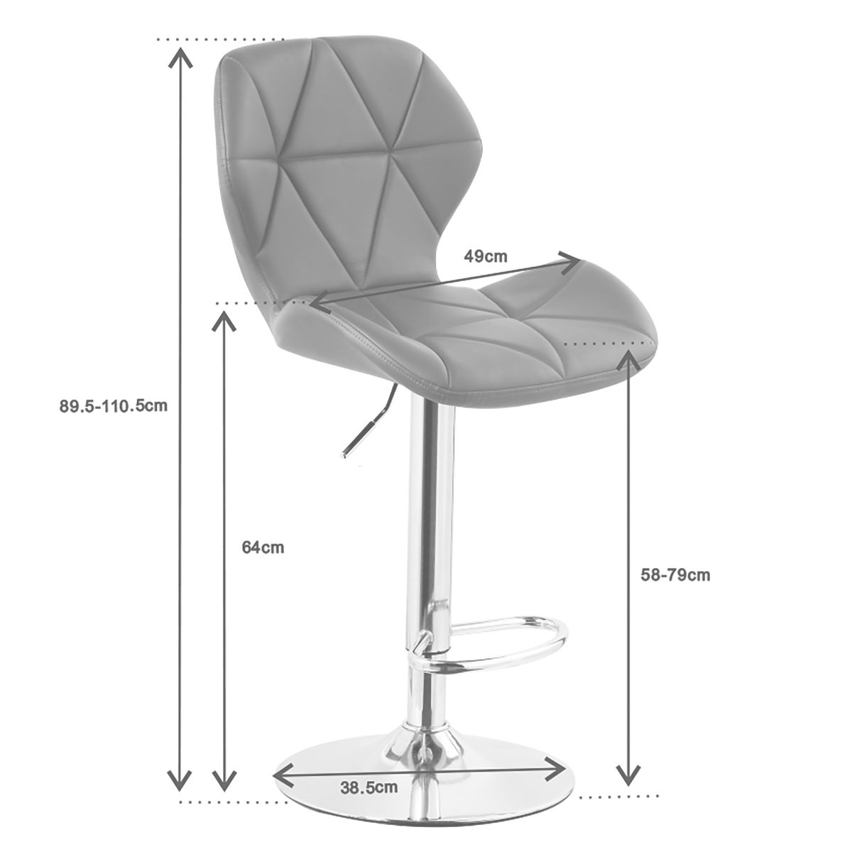 Diamond Adjustable Swivel Bar Stool with Backrest