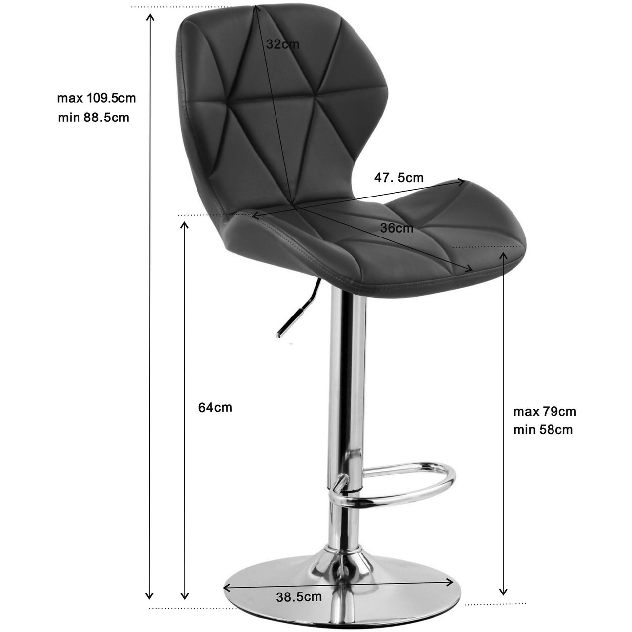 Diamond Adjustable Swivel Bar Stool with Backrest