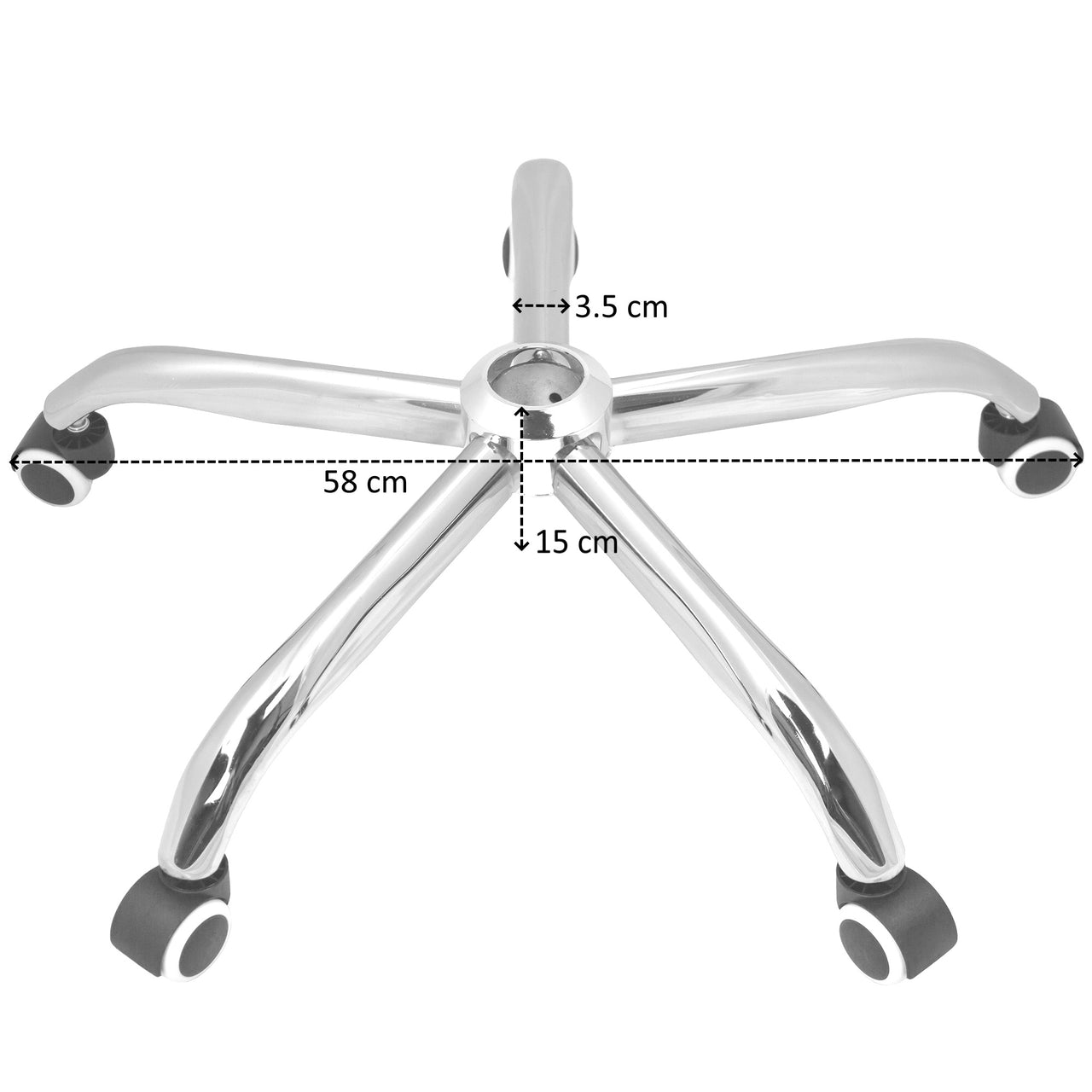 Replacement Office Chair Star Base in Chrome with Castor Wheels