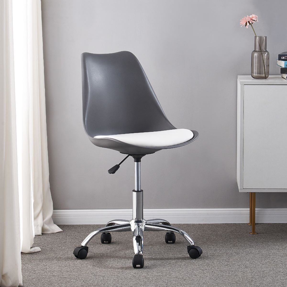 Adjustable Chair on Wheels - Grey Seat / White Cushion