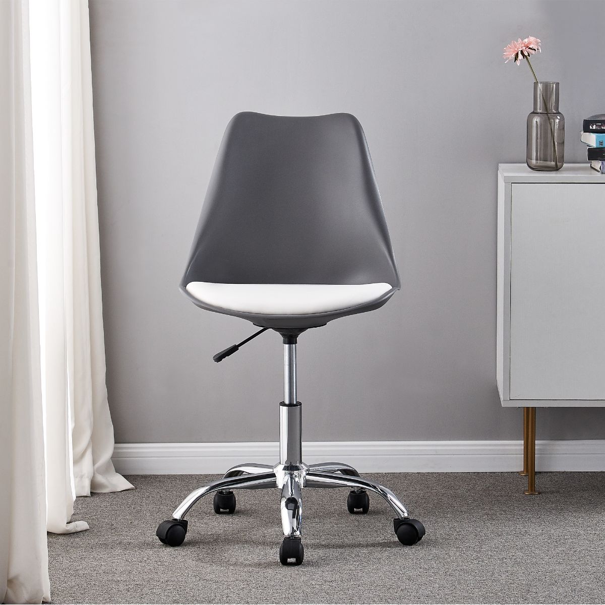 Adjustable Chair on Wheels - Grey Seat / White Cushion