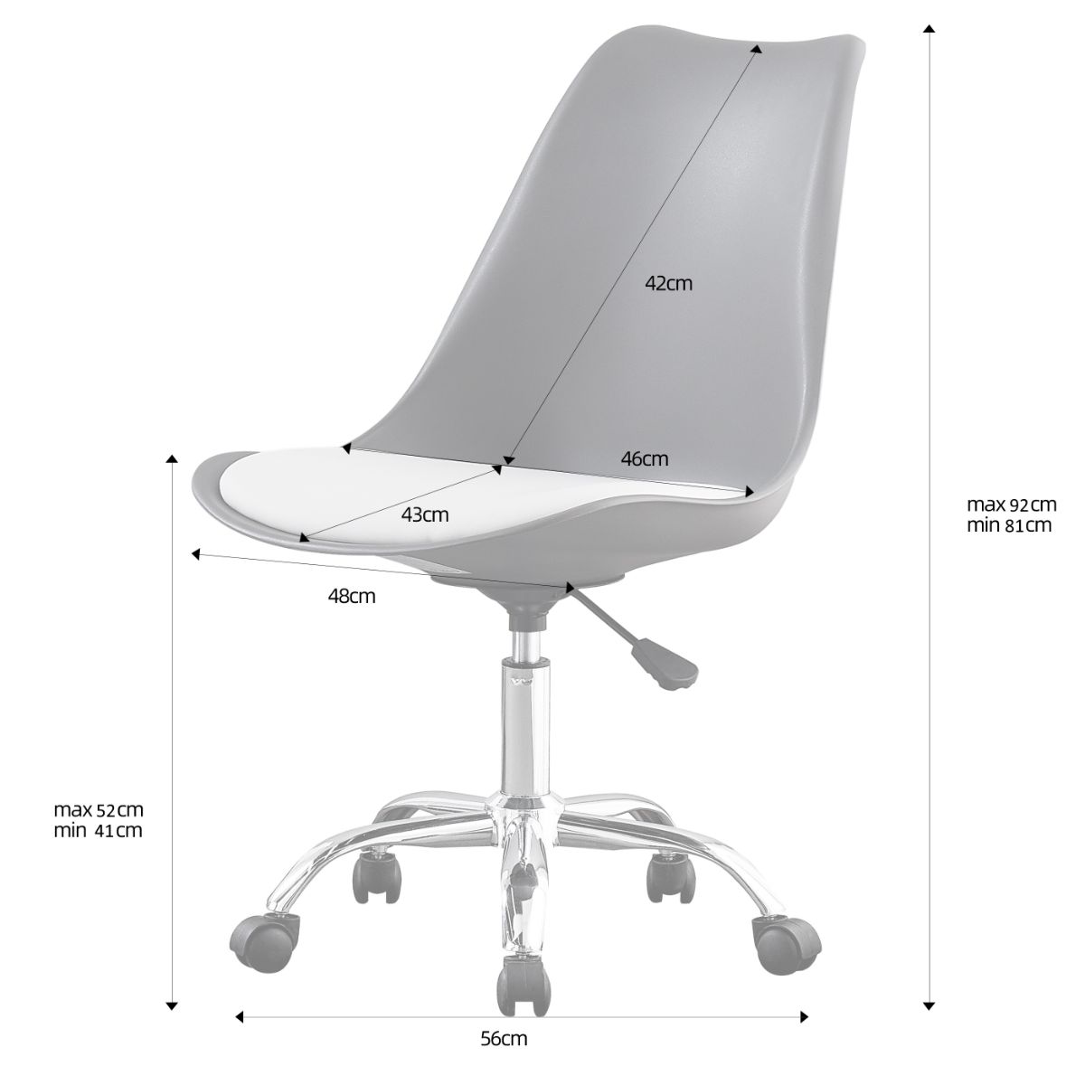 Adjustable Chair on Wheels - Grey Seat / White Cushion