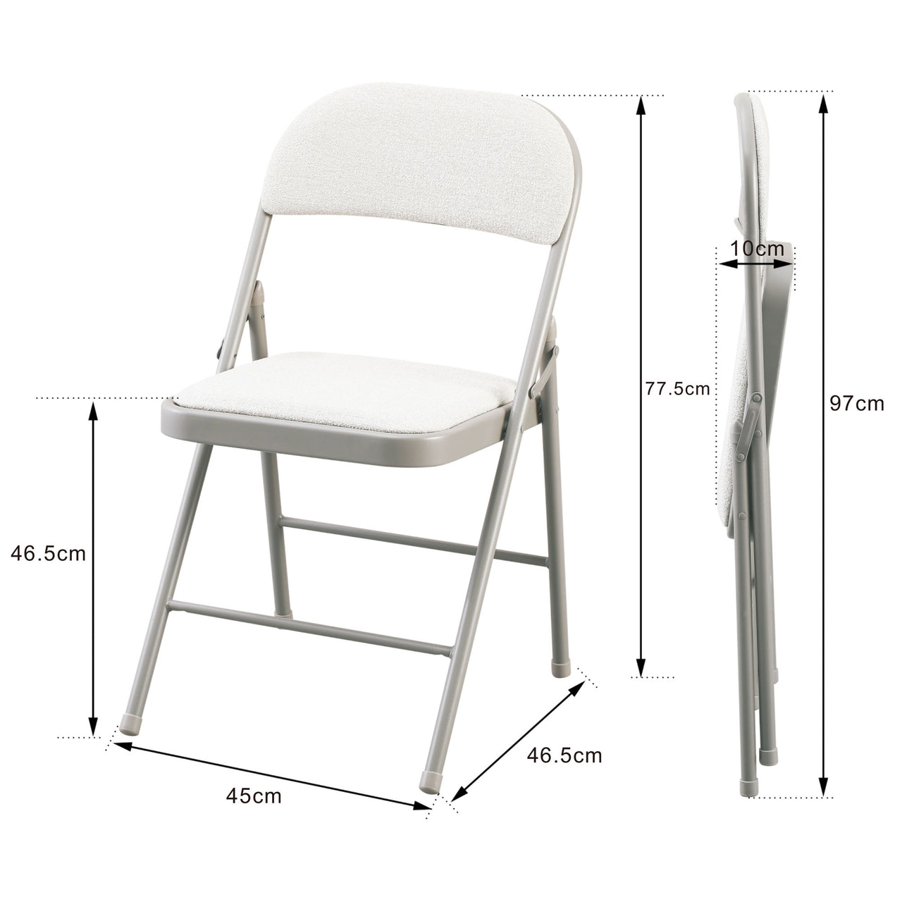 Cream Fabric Padded Folding Chair with Grey Frame