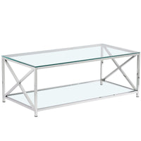 Thumbnail for Clear Glass Coffee Table with Two Shelves and Mirrored Finish Chrome Legs