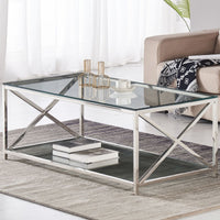 Thumbnail for Clear Glass Coffee Table with Two Shelves and Mirrored Finish Chrome Legs