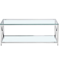 Thumbnail for Clear Glass Coffee Table with Two Shelves and Mirrored Finish Chrome Legs