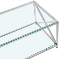 Thumbnail for Clear Glass Coffee Table with Two Shelves and Mirrored Finish Chrome Legs