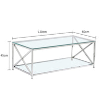 Thumbnail for Clear Glass Coffee Table with Two Shelves and Mirrored Finish Chrome Legs