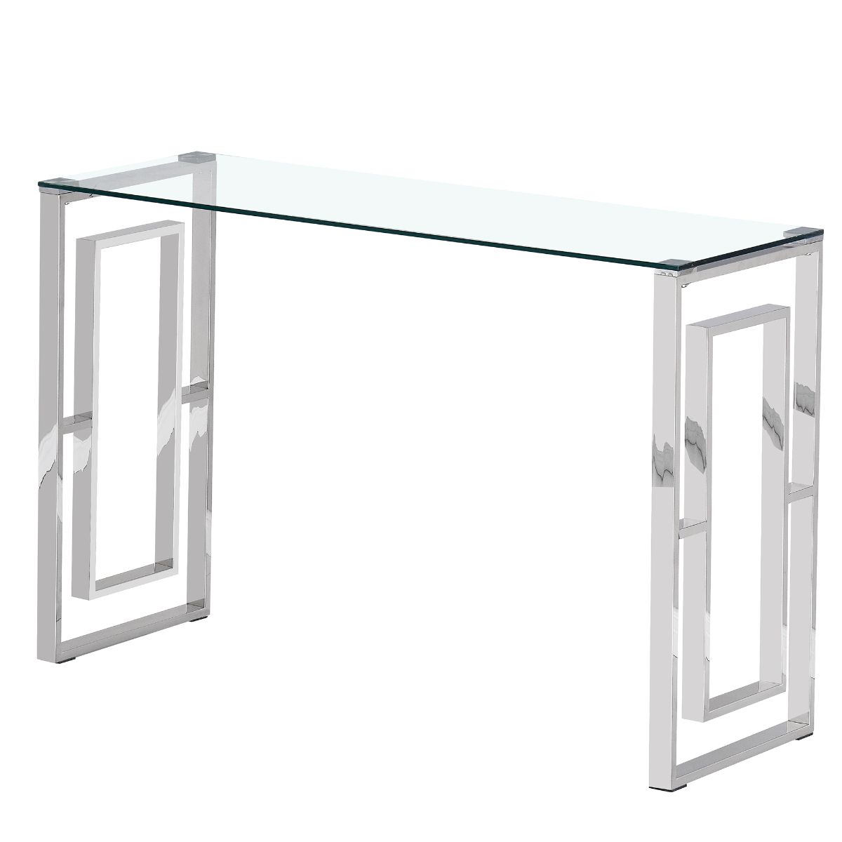 Clear Glass Console Table with Mirrored Finish Chrome Square Insert Legs