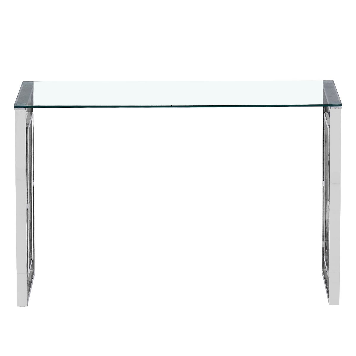 Clear Glass Console Table with Mirrored Finish Chrome Square Insert Legs