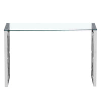 Thumbnail for Clear Glass Console Table with Mirrored Finish Chrome Square Insert Legs