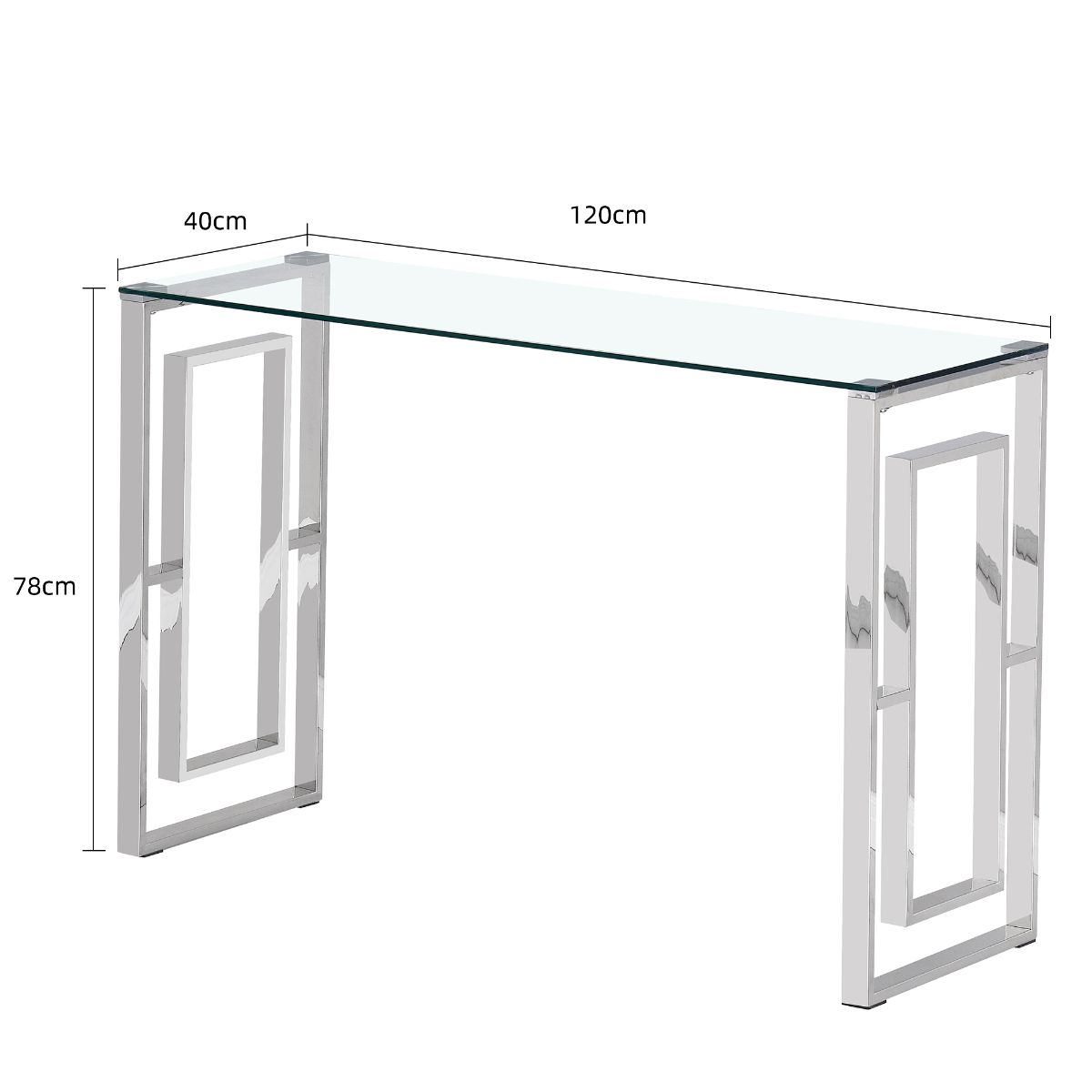 Clear Glass Console Table with Mirrored Finish Chrome Square Insert Legs