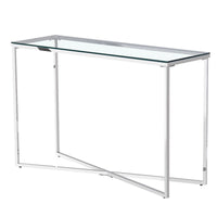 Thumbnail for Clear Glass Console Table with Mirrored Finish Chrome Cross Base Legs