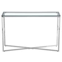 Thumbnail for Clear Glass Console Table with Mirrored Finish Chrome Cross Base Legs