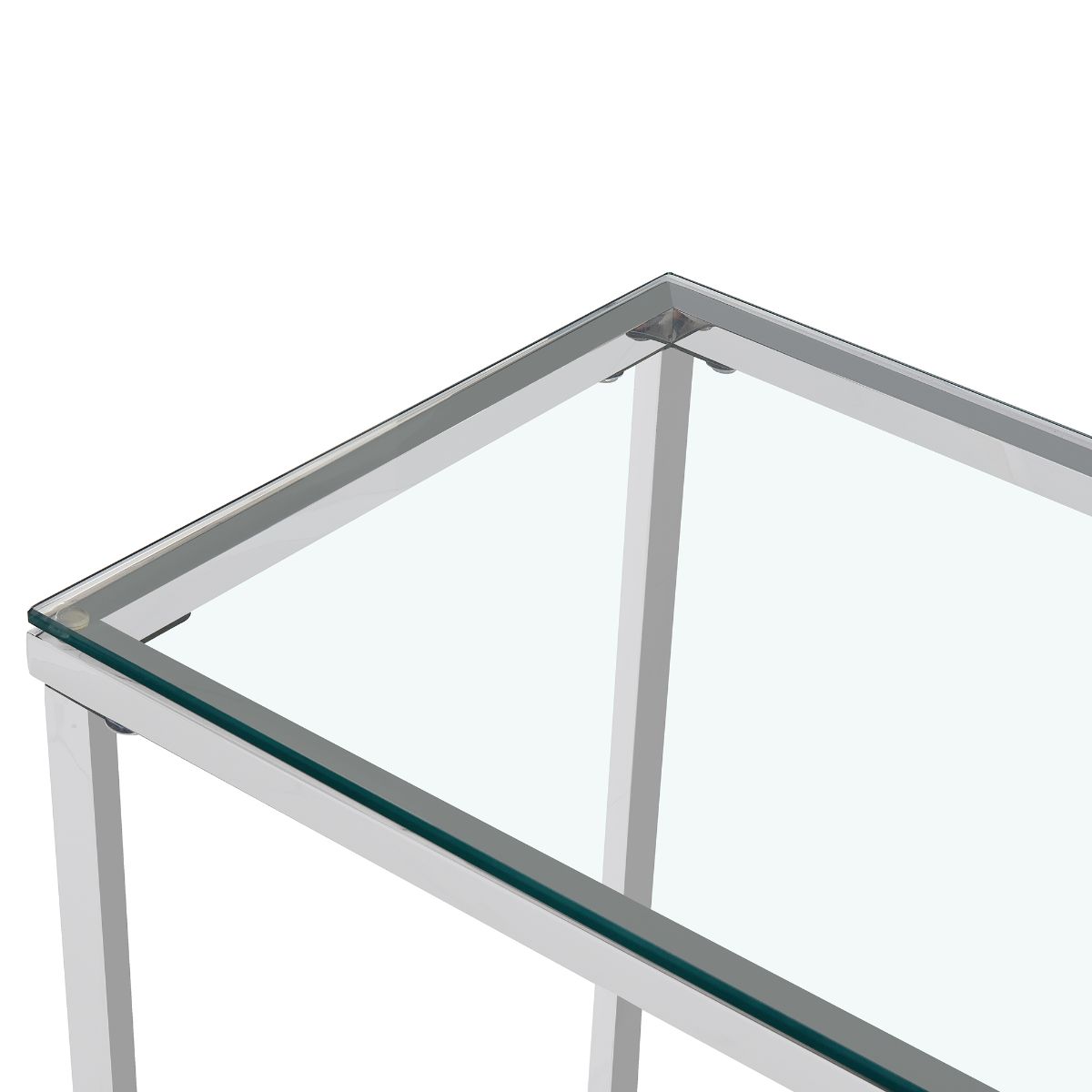 Clear Glass Console Table with Mirrored Finish Chrome Cross Base Legs