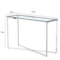 Thumbnail for Clear Glass Console Table with Mirrored Finish Chrome Cross Base Legs