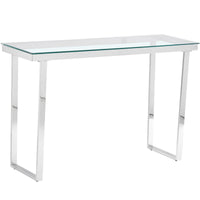 Thumbnail for Clear Glass Console Table with Mirrored Finish Chrome Reverse Trapezium Legs