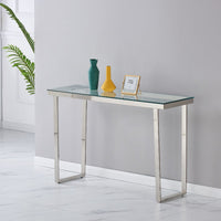 Thumbnail for Clear Glass Console Table with Mirrored Finish Chrome Reverse Trapezium Legs