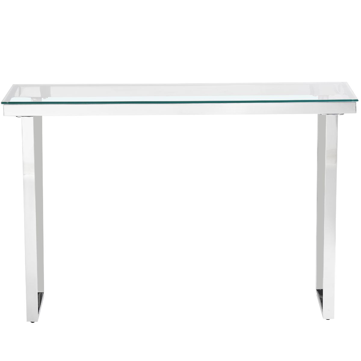 Clear Glass Console Table with Mirrored Finish Chrome Reverse Trapezium Legs