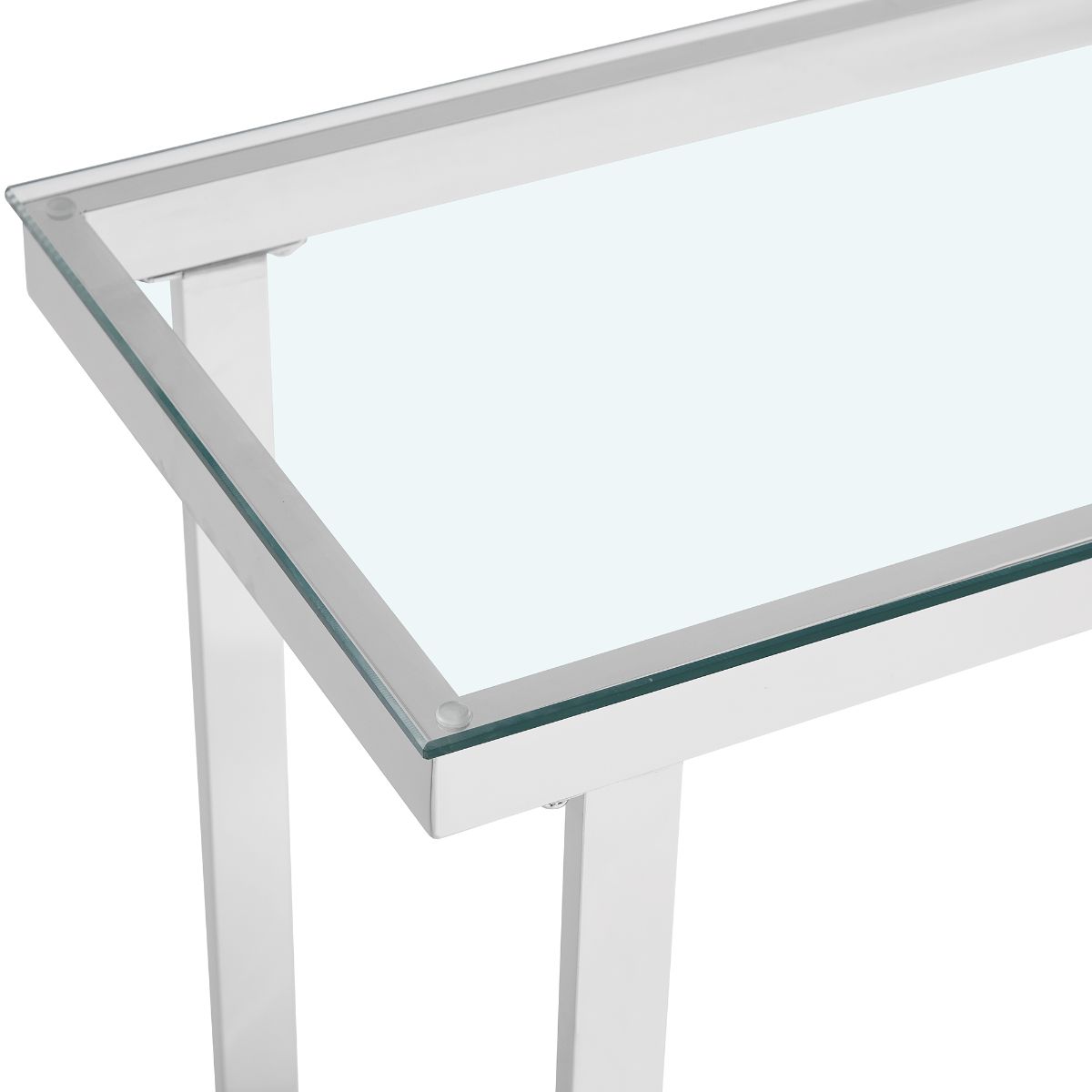 Clear Glass Console Table with Mirrored Finish Chrome Reverse Trapezium Legs