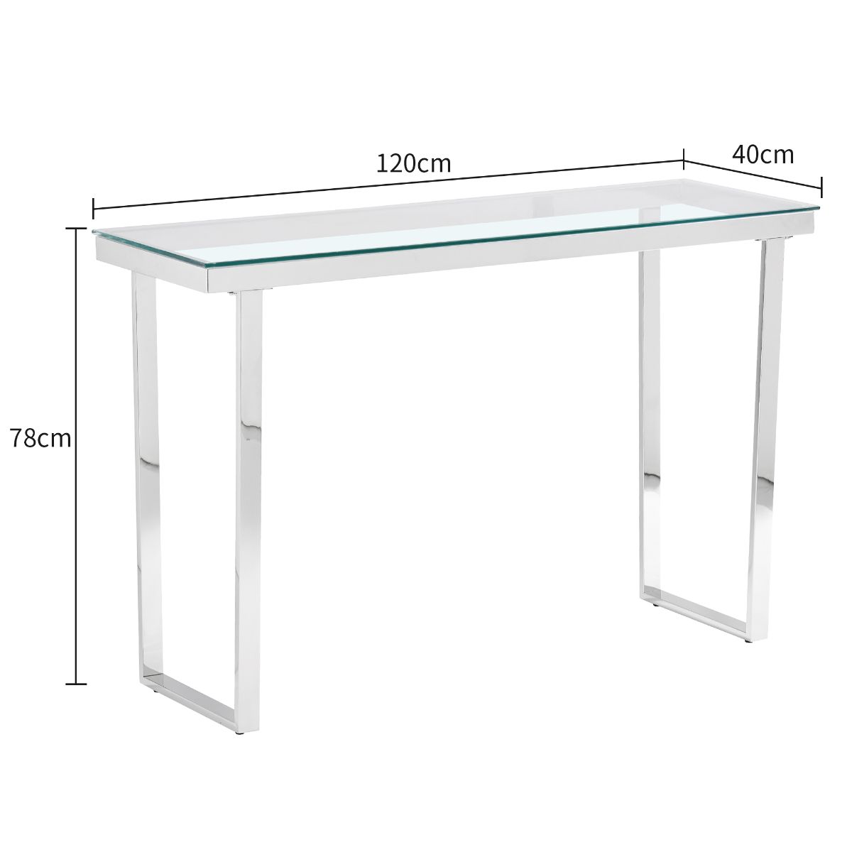 Clear Glass Console Table with Mirrored Finish Chrome Reverse Trapezium Legs