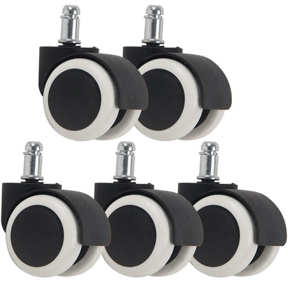 45mm Black & White Office Chair Castor Wheels - Set of 5