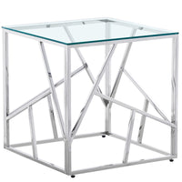 Thumbnail for Clear Glass Side Table with Mirrored Finish Patterned Chrome Legs